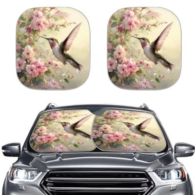 YMPUDXFI Hummingbird Floral Car Windshield Sun Shade 2 Piece Animal Hummingbird Print Car Accessories Foldable Front Window Sunshade Cover Automotive Sun Blocker Visor Protector