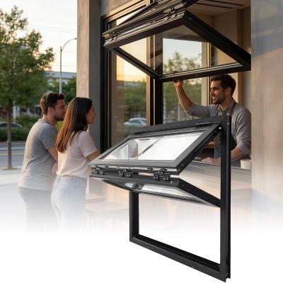 Folding Window,Alloy Serving Window with Tempered,Reinforced Glass Food Truck Folding,Glass Food Truck Folding Windows,Vending Folding Double,Folding Window with Locking Handle(34x24in/86x61cm)