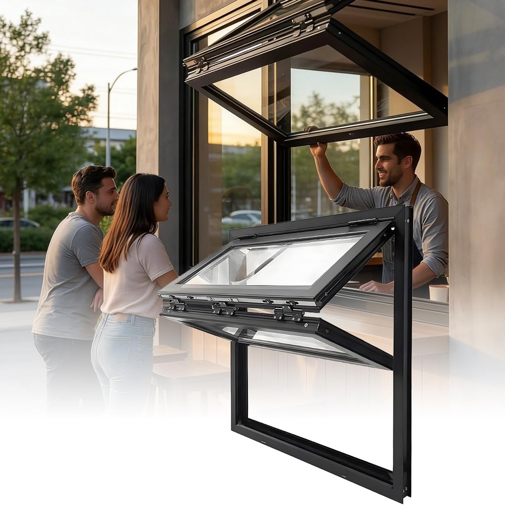 Folding Window,Alloy Serving Window with Tempered,Reinforced Glass Food Truck Folding,Glass Food Truck Folding Windows,Vending Folding Double,Folding Window with Locking Handle(34x24in/86x61cm)