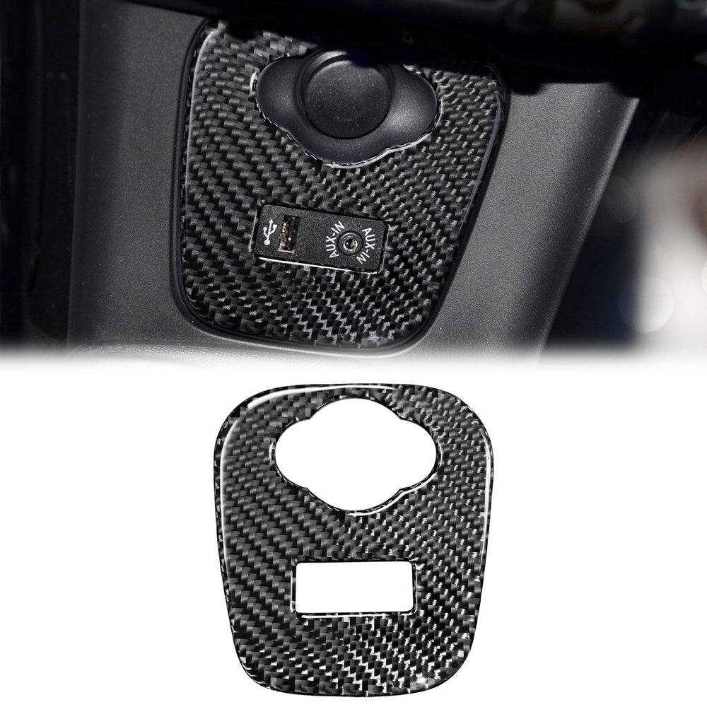 SUNJIK Real Carbon Fiber USB Panel & Auxiliary Port Module Sticker Interior Accessories Compatible with MINI Cooper 2013-2019 (Black)