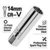 QEUOBUE 14mm Spark Plug Socket, 3/8 Inch Drive 12 Point Thin Wall Spring Clips Wrench, Universal Chrome Vanadium Steel Vehicle Spark Plug Removal Tool Compatible with Cars/SUVs(14MM) view 3