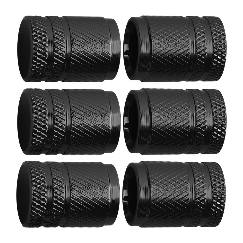 6PCS Upgraded Car Tire Valve Stem Caps,Aluminum Alloy Car Tire Valve Caps with Plastic Liner & Non-Slip Texture,Dustproof Cars Tires Cap Automotive Exterior Accessories (Black)