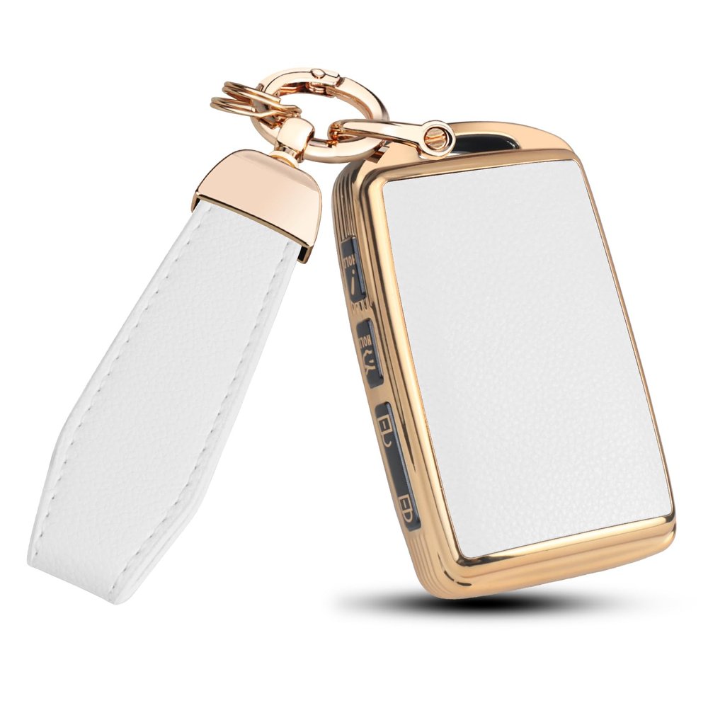 MILD EAST Key Fob Cover for Mazda ,Luxury Leather & Soft TPU Key Cover Case Shell Compatible with Mazda 3, 6, CX-5 CX-9 CX-30 CX-50 CX-70 2019-2025 (White)
