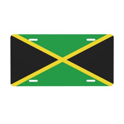 Jamaican Flag License Plate Frame Cover, 6x12 inch, Personalized Front License Plate Decorative Aluminum Protector Cover,Car Accessory,4 Holes