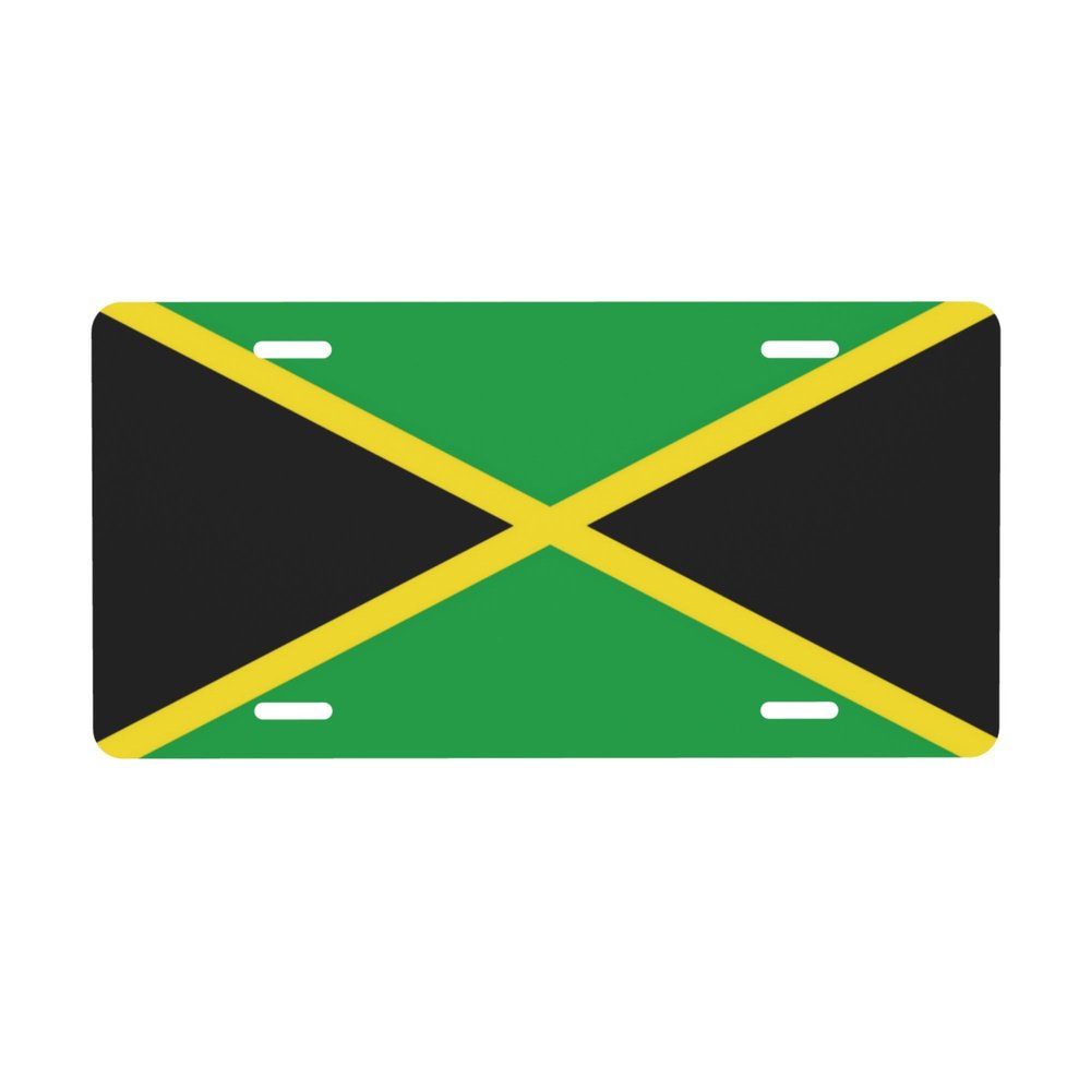 Jamaican Flag License Plate Frame Cover, 6x12 inch, Personalized Front License Plate Decorative Aluminum Protector Cover,Car Accessory,4 Holes