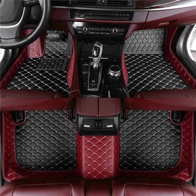 Custom Car Floor Mat Compatible with BMW Mercedes-Benz Toyota Cadillac Lexus Honda Infiniti Nissan Kia Audi All Models Cars Sedans SUVs Automotive Mats (Wine red and Black Beige)