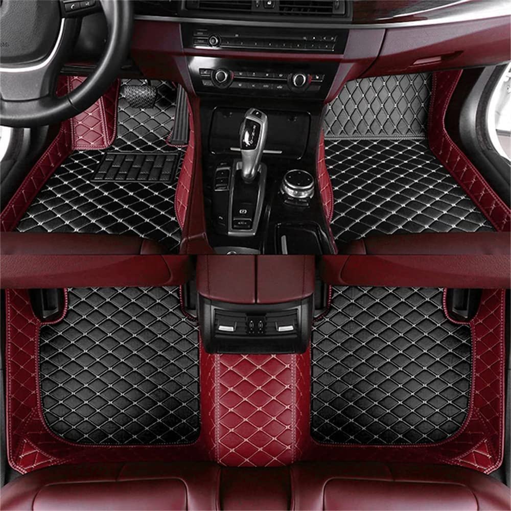 Custom Car Floor Mat Compatible with BMW Mercedes-Benz Toyota Cadillac Lexus Honda Infiniti Nissan Kia Audi All Models Cars Sedans SUVs Automotive Mats (Wine red and Black Beige)