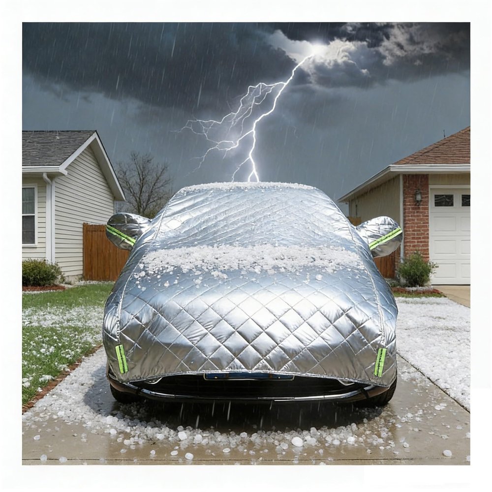 Hail Protector Car Cover,5-Layer Padded for Toyota Rush 2018-2025,Half Car Covers with Cotton Lining,Padded Hail Blanket Rain Snow Dust Resistant for All Seasons Side Zipper