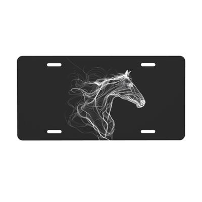 Abstract White Horse License Plate Frame Cover, 6x12 inch, Personalized Front License Plate Decorative Aluminum Protector Cover,Car Accessory,4 Holes