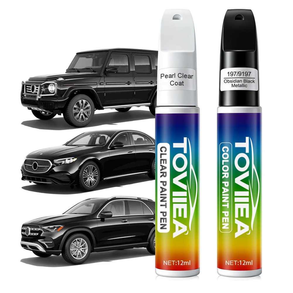 Toviiea Obsidian Black Metallic(197/9197) Touch Up Paint Compatible with Mercedes-Benz,2-In-1 Car Scratch Remover Pen,Car Paint Scratch Repair Kit for Scratches,Chips & Nicks,2-PCS SET