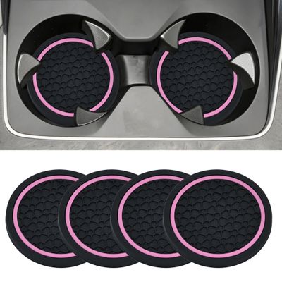 ILBVWQY 4Pcs Car Cup Mats,Cup Holders,Car Accessories Universal Non-Slip Cup Holders Pad Set,Automobile Interior Accessories,Dustproof Bottle Holder Pads for Vehicles (Black&Pink)