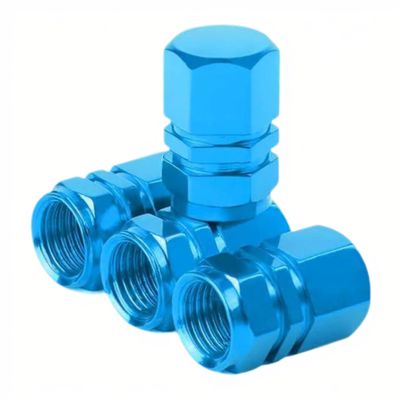Aluminum Hex Tire Valve Stem Caps,4 Pack Corrosion Resistant Leak Proof Metal Tire Valve Caps for Cars SUVs Trucks Bikes Motorcycles, Universal Wheel Air Valve Cover Accessories-Sky Blue