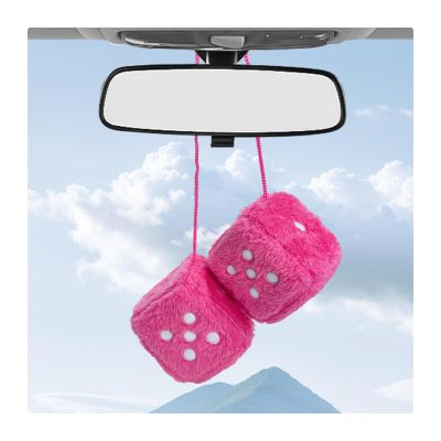 KAUEGOW Pair Fuzzy Plush Dice for Car, 3 Inch Retro Square Car Mirror Pendant Hanging Decoration with Dots, Adorable Rearview Mirror Plush Dice Interior Decorative Accessories (Rose Red)
