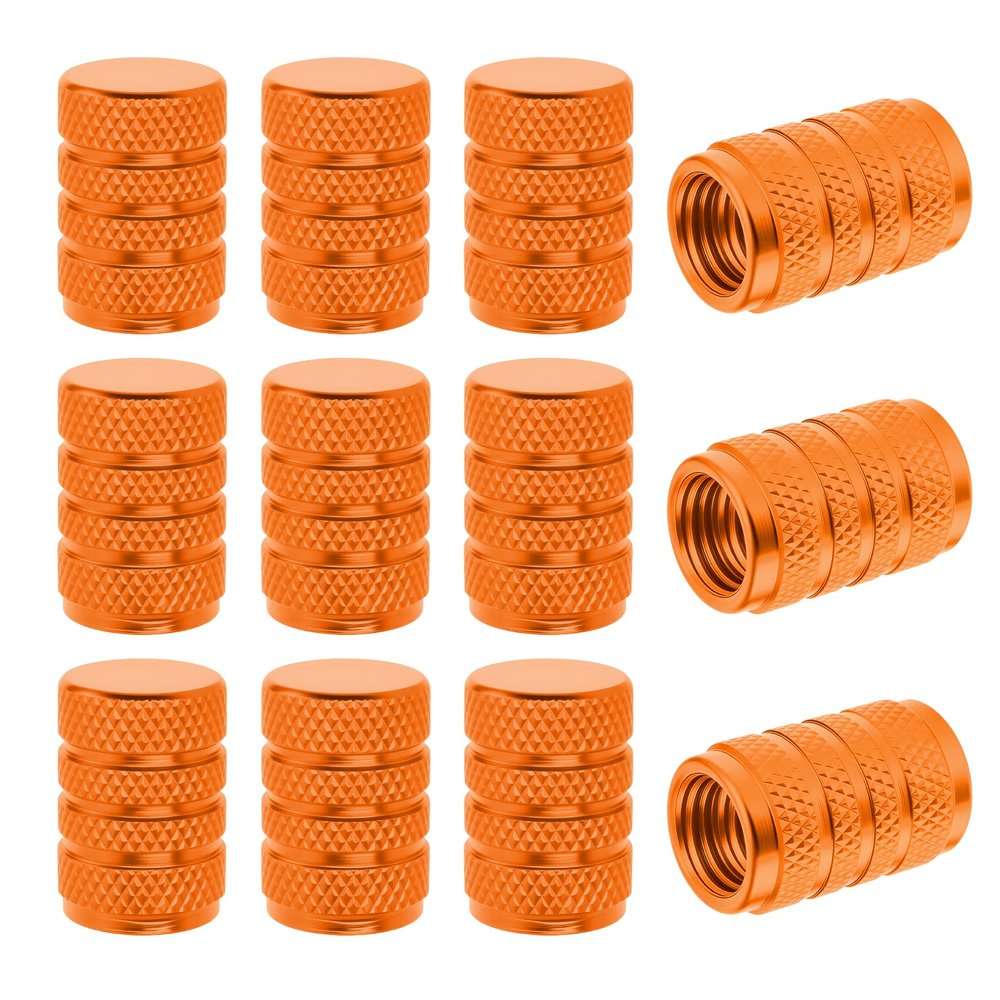 Lxsloet 12PCS Tire Valve Stem Caps, Aluminum Alloy Car Tire Air Cap with Sealing Ring, American-Style Corrosion Resistant Valve Cover, Tire Valve Dust Cover for Cars Trucks Motorcycles (Orange)