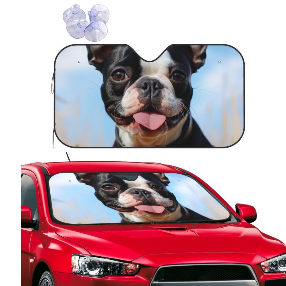 Lovely Boston Terrier Car Windshield Sun Shade Foldable Uv Ray Sun Visor Protector Sunshade Car Front Window Covers Car Accessories Keeps Your Vehicle Cool 55x30 Inch