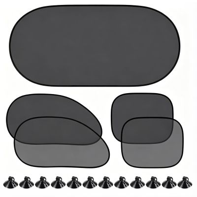 KoiLuvGo 5 Pieces Car Window Shade Set, Complete Sun Shade Kit Include 4 Side Window Shades and 1 Rear Windshield Shade with 12 Suction Cups, UV Protection for Interior Heat Shield Universal for Cars