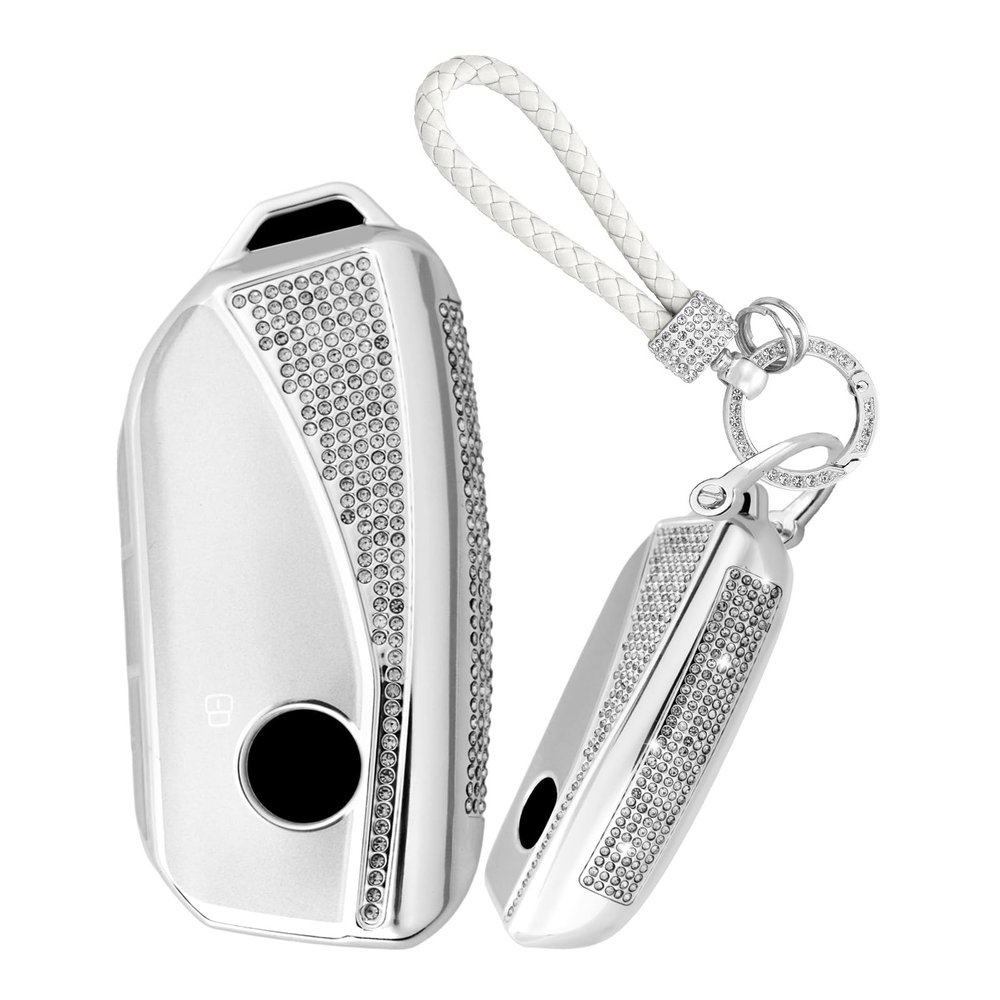 Jinhon for BMW Smart Key Fob Cover Fit for BMW 1 2 3 5 7 Series iX 2025 i7 2026 X1 X3 X5 740i 760i Key Shell Keyless Entry Remote Keychain Accessories 4 Button C White