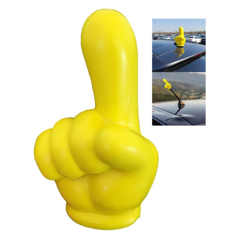 Yellow Forefinger Car Antenna Topper | Fun Hand Gesture Car Aerial Ball Ornament | Universal Fit Weather-Resistant Vehicle Roof Decoration for Easy Car Locating | EVA Foam Exterior Accessory