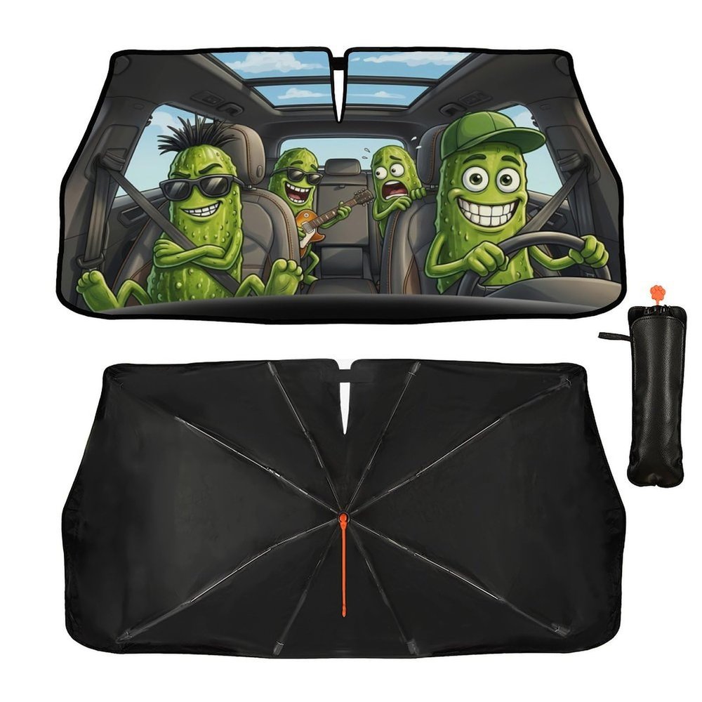 Funny Pickle Car Windshield Sunshade Umbrella Funny Pickle Sun Shade for Car Windshield Umbrella Upgraded Sunshades Blocks UV & Heat Front Window Shades for SUV Sedan Auto