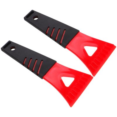 PACKOVE 2pcs Mini Plastic Ice Scraper and Freezer Defrost Spatula for Car Windshield and Refrigerator Snow Removal Accessories in Red, Lightweight Portable Winter Automotive Tool