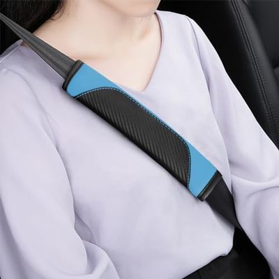 DBWDBC 2 Pack Seat Belt Shoulder Pads for Mercedes Benz E-Klasse A238 Cabrio 2018-2023, Carbon Fiber Texture Strap Cover Breathable Interior Protection Cushion Accessories Kit,Blue