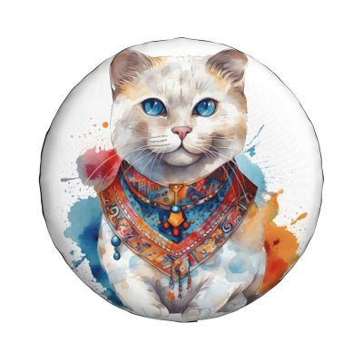 Zhufwei Cartoon White Cat Spare Tire Cover 17 inch Inch, Universal Waterproof Dust-Proof Sun Protection Cover for Jeep Trailer SUV Truck RV, with Adjustable Nylon Rope for Easy Installation