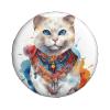 Zhufwei Cartoon White Cat Spare Tire Cover 17 inch Inch, Universal Waterproof Dust-Proof Sun Protection Cover for Jeep Trailer SUV Truck RV, with Adjustable Nylon Rope for Easy Installation view 1