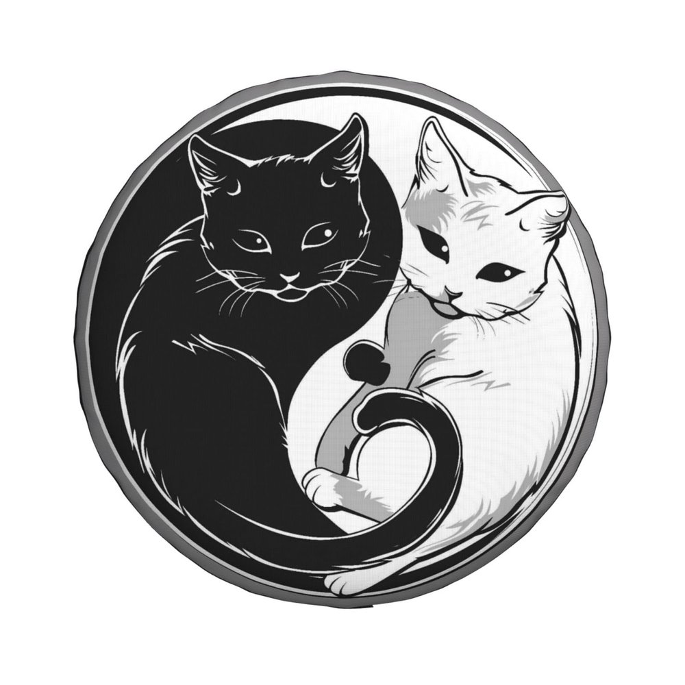 Zhufwei Black and White Cats Spare Tire Cover 17 inch Inch, Universal Waterproof Dust-Proof Sun Protection Cover for Jeep Trailer SUV Truck RV, with Adjustable Nylon Rope for Easy Installation