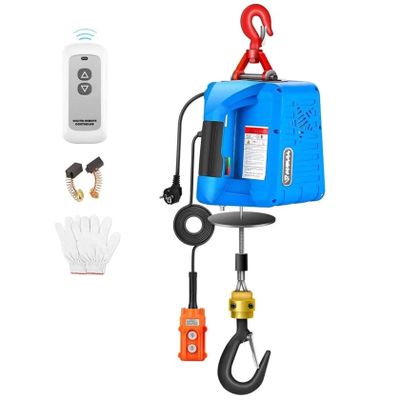 PPOIUYK Electric Hoist Winch, 1100 lb Capacity, Wireless Remote Control, 1500W Power, 25ft Lifting Height for Construction and Warehouse Use