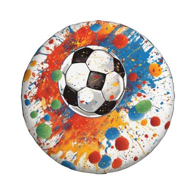 Zhufwei Vibrant Colorful Soccer Ball Spare Tire Cover 17 inch Inch, Universal Waterproof Dust-Proof Sun Protection Cover for Jeep Trailer SUV Truck RV, with Adjustable Nylon Rope for Easy Installation