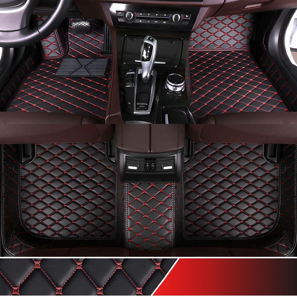 Car Floor Mats Fit for Dodge Avenger 2010-2014- Faux Leather Floor Mats for Car,Car Mats All Weather Deep-Dish Odorless,Auto Interior Accessories (Black/Red)