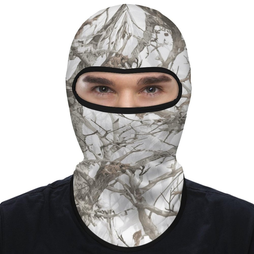 White Tree Camo Balaclava Ski Mask Sun Protection Breathable Full Head Mask Full Face Mask Neck Gaiter Windproof Scarf for Motorcycle Skiing Cycling