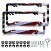 American Flag License Plate Frames - 2 Pack Patriotic Matte Stripe US Flag Gloss License Plate Frame Holder Car Plate Frame Covers with 4 Holes Screws Fasteners Caps for Standard US 12x6 Inch view 1