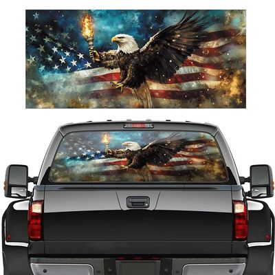 Eagle Holding Torch Truck Rear Window Decal Patriotic Back Graphic Perforated Vinyl Sticker for Truck Car SUV Van, American Flag in the Flames of War Auto Decoration Trucks Rear Window Film Decal, L