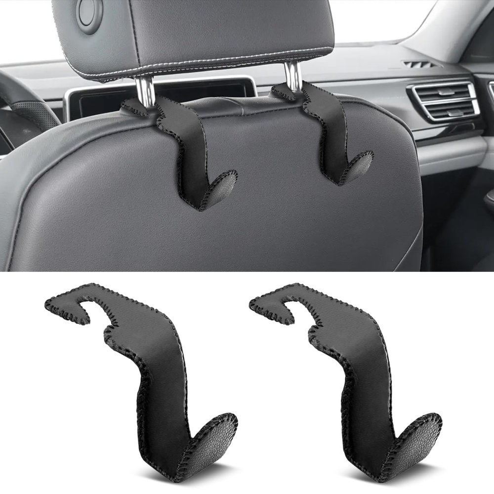 USSDE Car Seat Hooks Vehicle Headrest Back Storage Organizer 2 Pack for Purses Bags Backpacks Groceries Hanger Holder - Universal Sturdy Holds 55lbs 360 Rotating (Style B/Black)