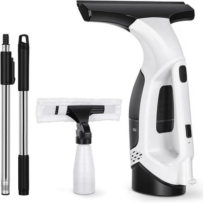 Window Vacuum Squeegee Electric Window Cleaner Window Cleaning Tool with 150ml Dirty Water Tank, Extension Handle for Shower Glass, Window Cleaning Car Windows Tiles Mirrors Glass