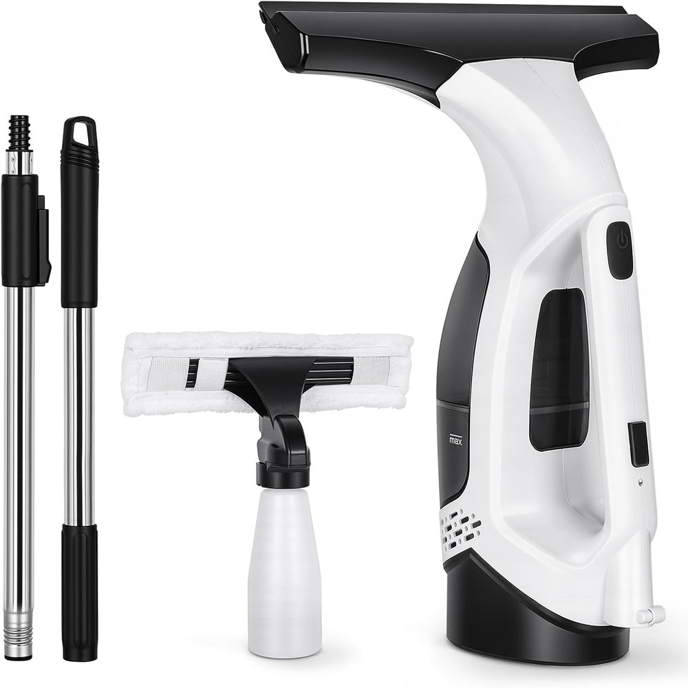 Window Vacuum Squeegee Electric Window Cleaner Window Cleaning Tool with 150ml Dirty Water Tank, Extension Handle for Shower Glass, Window Cleaning Car Windows Tiles Mirrors Glass