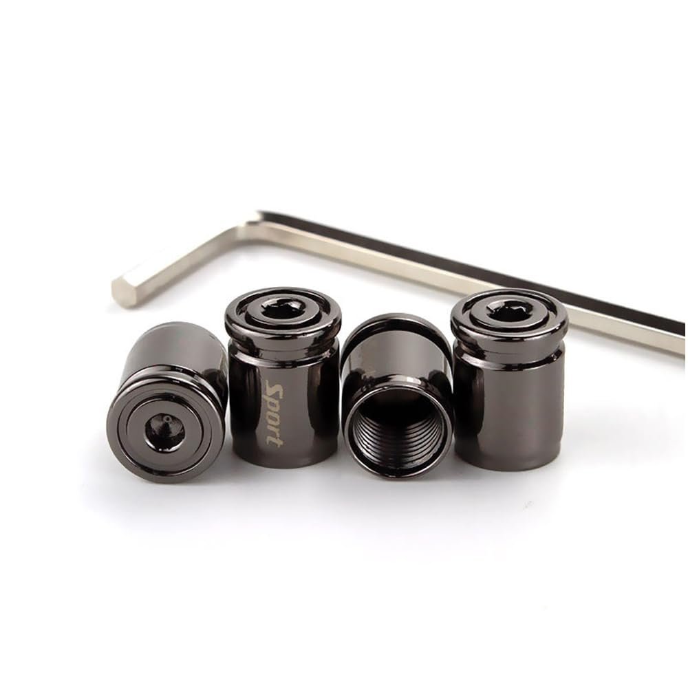 4pcs Anti-Theft Tyre Valve Caps for Honda Pilot Elite 2023 Premium Metal Dust Covers with Rubber O-Ring Seal and Hex Wrench Locking System,Black
