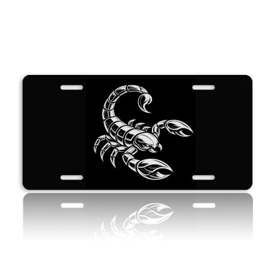 Scorpion Front License Plate for Women Tribal Tattoo Black Gothic Car Vanity Plates Decorative Aluminum Metal Cute Novelty License Plate Cover for Men 6x12 Inch (4 Holes)