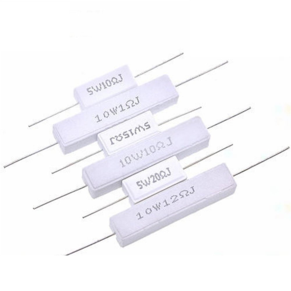 5W 10W Ceramic Cement Resistor 5% 10 Pcs In A Pack 0.1R 1K 2.4K 3K 3.3K 5.1K 6.8K 12K 20K 30K 100K 0.25R 0.5R 3R 27R 12R 100R(5W 30R)
