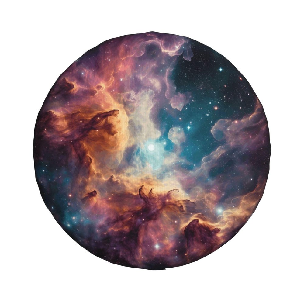 Zhufwei Cosmic Nebula Galaxy Art Spare Tire Cover 17 inch, Universal Waterproof Dust-Proof Sun Protection Cover with Adjustable Nylon Rope Easy Installation for Jeep Trailer SUV Truck RV
