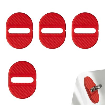 wipcowi 4 PCS Car Door Latches Covers, Anti-rust Shock-absorbing Buffer Pad, ABS Thickened Door Latch Decoration Paint Guard, Self-adhesive Protection Cover for Most Cars (Carbon Fiber Red)