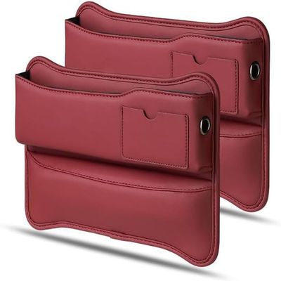 YUFENGLIHAI 2Pcs PU Leather Car Seat Gap Filler Organizer for Citroen Berlingo 2018-2023, Front Seat Storage Box Center Console Side Pocket Organiser for Phones Keys Cards,C/Red