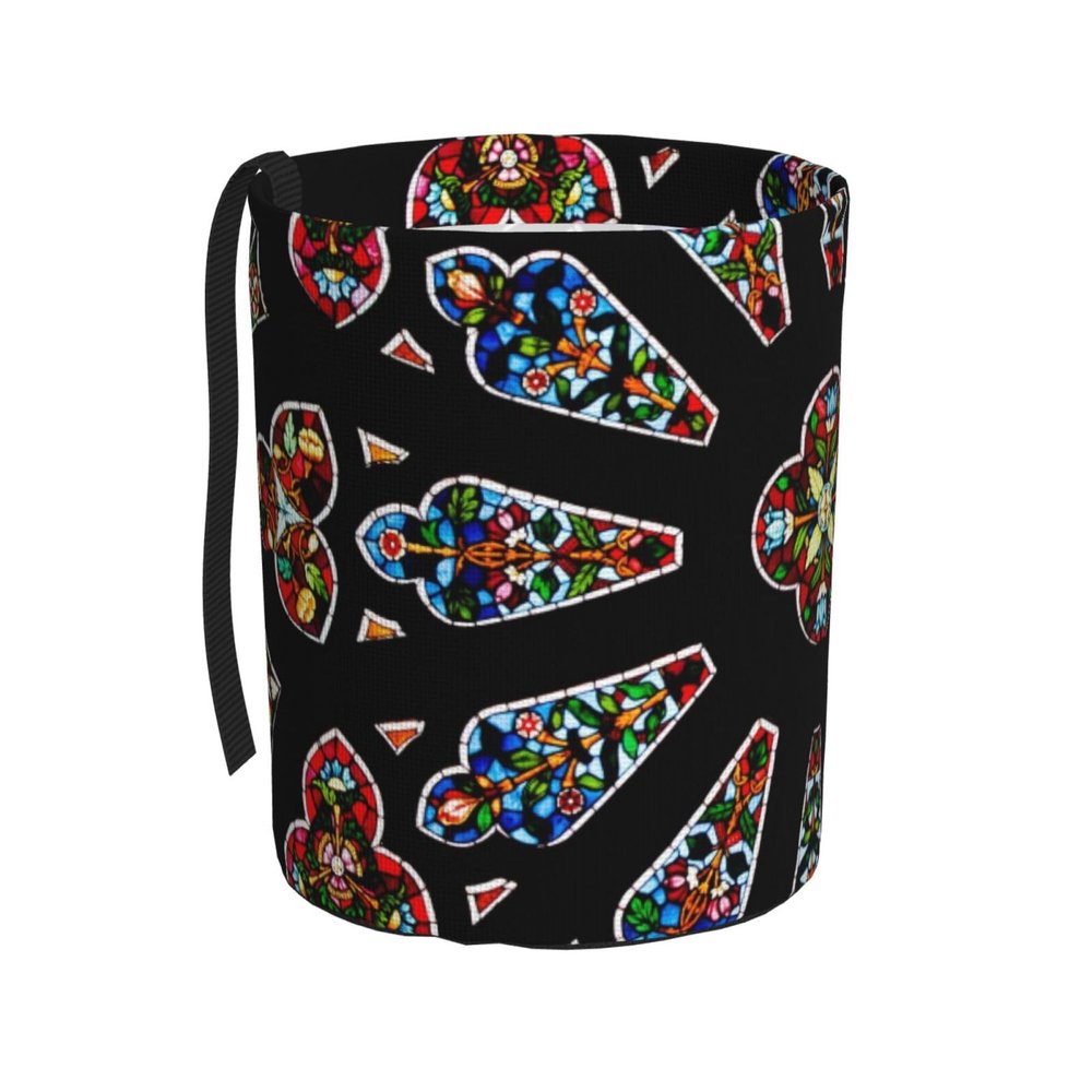 Cvzelas Stained Glass Gothic Cathedral 600d Oxford Car Trash Can, Portable Vehicle Trash Container for Car, SUV, Truck Durable, Black Bottom Design