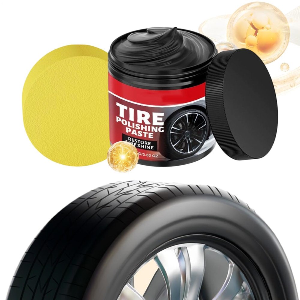 100g Car Tire Shine with Sponge, Auto Tire Polishing Paste, Wheel Shine Tires Polishing Paste, for Cars Collectors Dealers Shops Riders Shows Fleet Managers Weekend Cleaning