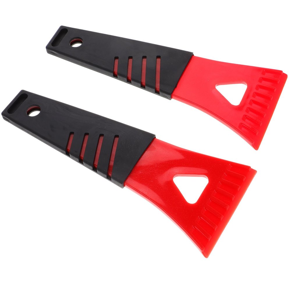 Cabilock 2pcs Mini Plastic Ice Scraper for Car and Freezer Snow Removal, Portable Frost Defrost Tool with Red Handle for Winter Automotive and Kitchen Use