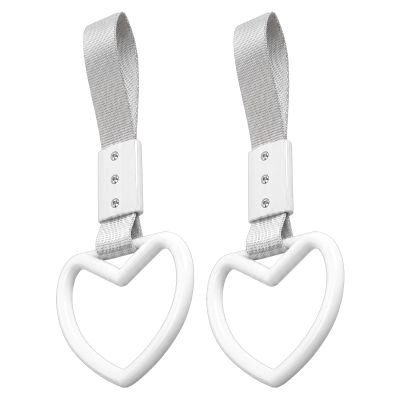 JRYEM 2PCS Heart Shaped Car Handle Straps, Rear Bumper Warning Keychain Ring for Car Exterior Accessories (White-Silver)