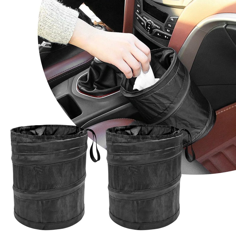 YSFER 2 PCS Collapsible Car Trash Can, Multipurpose Portable Automotive Garbage Bin with Hanging Loop, Waterproof Oxford Cloth Trash Bag Washable Waste Basket for Cars Trucks SUVs
