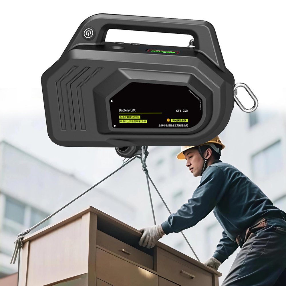 JUXDZISHW 1000W,Electric Hoist Winch, 1000W Portable Rechargeable Winch Crane 300kg Lift Capacity & Lift 14m/min with Wireless Remote Control, for Garage, Warehouses, Factories