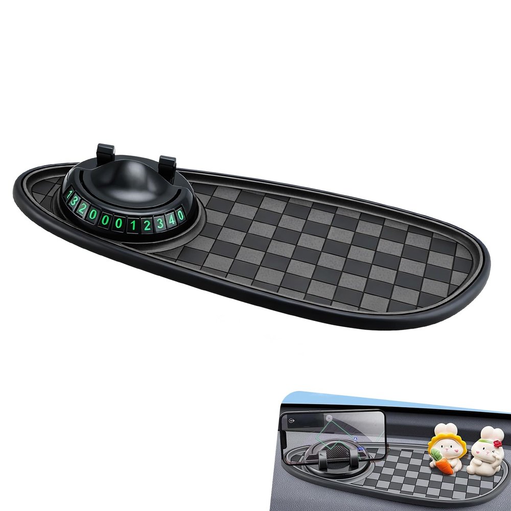 lekiliky Multifunction Anti-Slip Car Dashboard Mat, Center Console Storage Mat with Phone Holder Parking Number Holder, 3-in-1 Dashboard Accessories, Universal for Most Cars (Black #B)